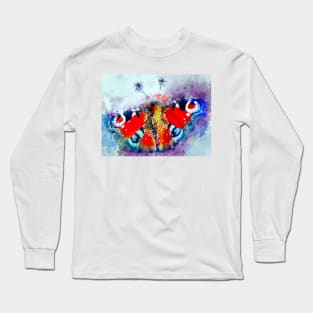 Watercolor Peacock Butterfly Long Sleeve T-Shirt